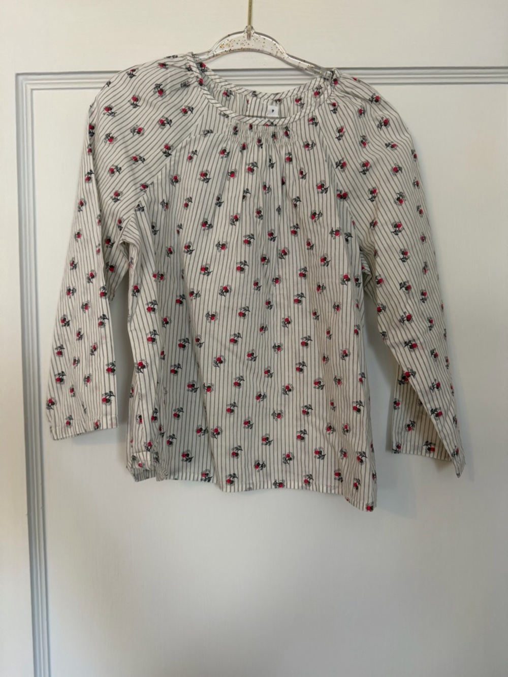 Bonpoint Cream Striped Blouse with Pink Floral Print